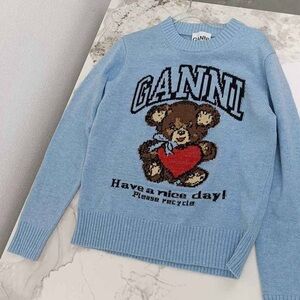 Ganni Light Blue Sweater with Bear and Heart Design